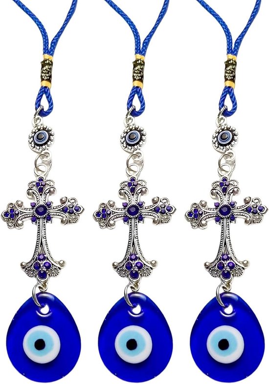 Boze Oog Hanger - Turks Oog Decoratie - Huis Beschermen - Handgemaakt Glaswerk - 3 Stuks - Blauw