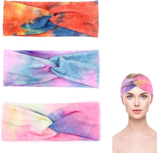 Brede Elastische Zachte Haarbanden voor Dames - 3 Stuks Zomer Boho Haaraccessoires met Tie Dye Print, Ideaal voor Yoga en Casual Gebruik van Under Armour