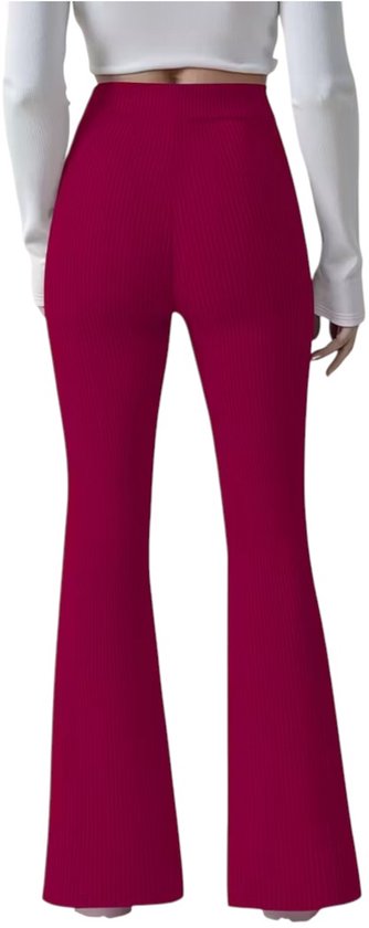 BREEZE Leggings - Fancy Dames Hoge Taille Uitlopende Yoga Broek - Stretch - Effen Kleur - Casual Broek - Polyester Spandex Mix - Machinewasbaar - Donkerrood - Maat XS van BREEZE