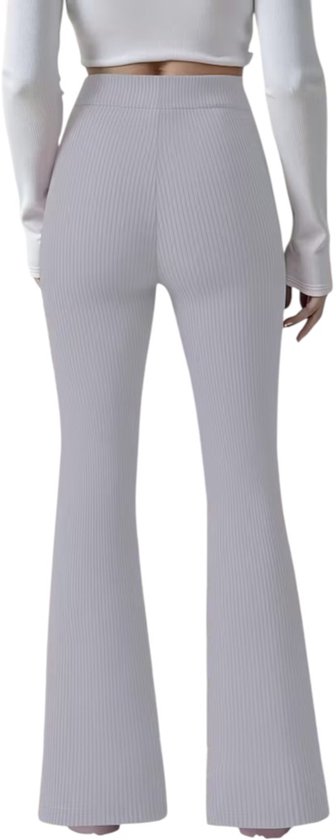 BREEZE Leggings - Fancy Dames Hoge Taille Uitlopende Yoga Broek - Stretch - Effen Kleur - Casual Broek - Polyester Spandex Mix - Machinewasbaar - Lichtgrijs - Grijs - Maat L van BREEZE