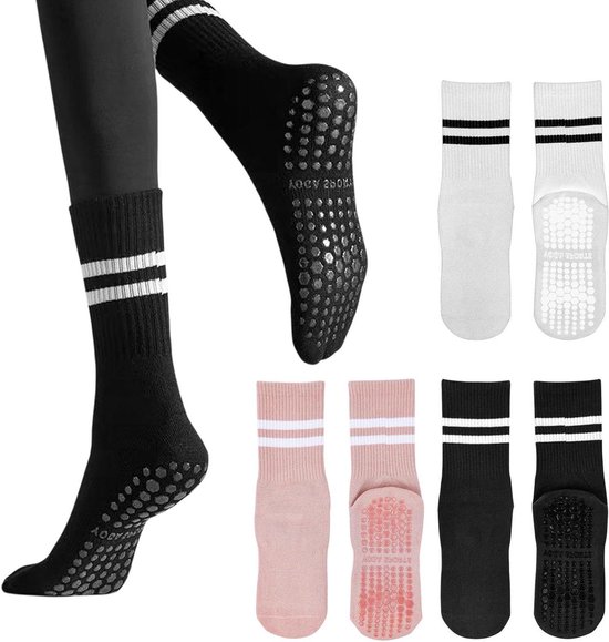 Brenzoos - Yogasokken 35-40 voor dames, antislip sport sokken pilates gymnastiek zwart wit roze van Brenzoos