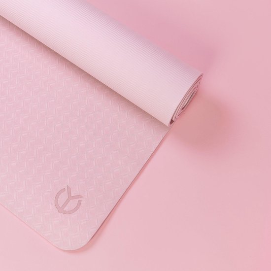 Cabau Lifestyle - Yogamat / Sportmat / Fitnessmat inclusief draagriem - Anti-slip - 183x61 cm - Extra dik 6 mm - Lichtroze van Cabau Lifestyle