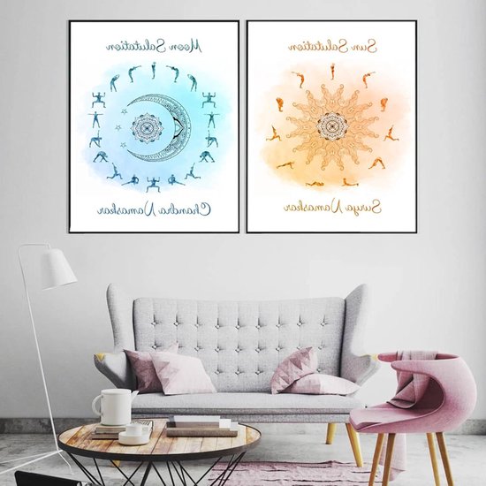 Canvas Schilderij Set - Wanddecoratie Prints - Yoga Studio Decor - Waterdichte UV-bestendige Inkt - 30cmx40cm 2 Stuks - Meerkleurig