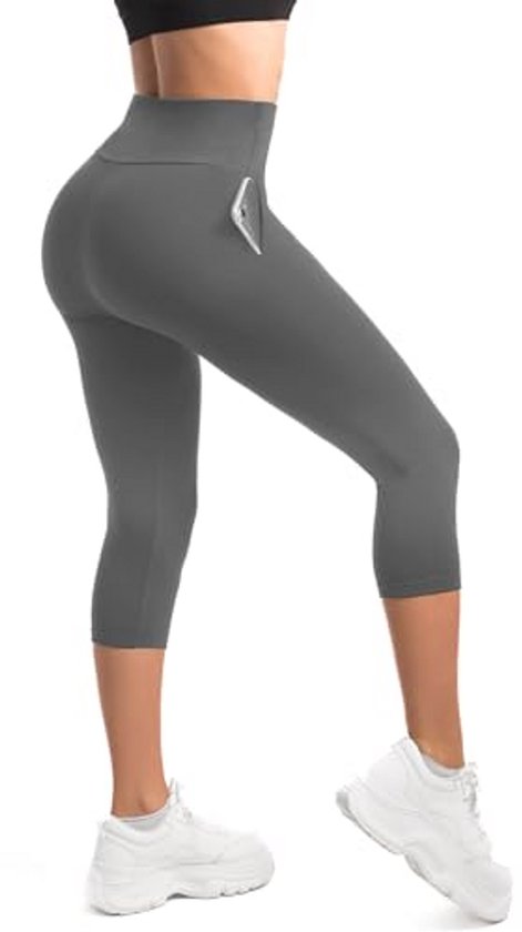 Capri-legging voor dames, 3/4-lengte, hoge taille, zachte en elastische fitnesslegging voor yoga en sport