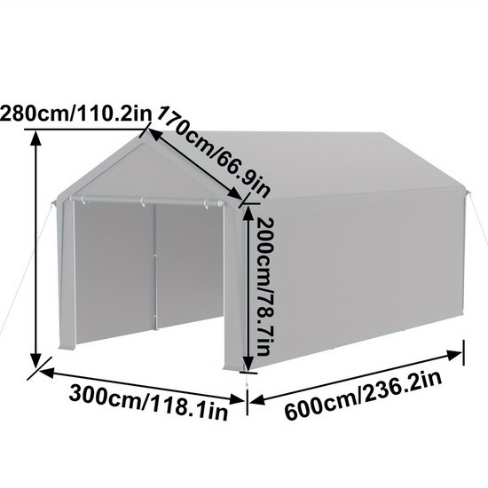 Carport – Garage Tent – Opslag Tent – Garage Canopy – Vouw Gazebo – 3x6m – PE Dak – Met Rolgordijnen en Ramen – Grijs Wit van Toolport