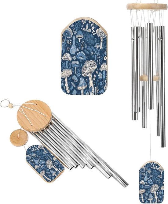 Cartoon Paddenstoel Windgong - Tuindecoratie Melodie - Buiten Decoreren - 6 Aluminium Buisjes - 505 cm - Blauw