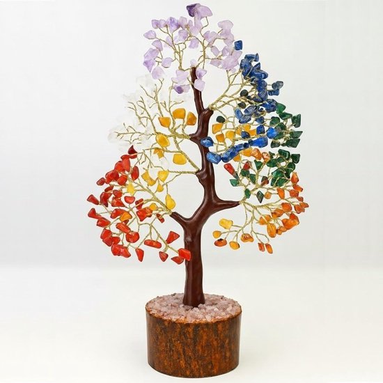 Chakra Energieboom - Feng Shui Boom Kristal - Energie Balans - 300 Echte Stenen - 27 cm Hoog - Goudkleurig van Merkloos