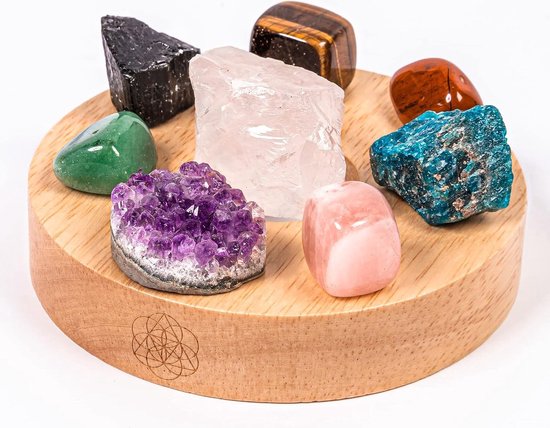 Chakra Kristallen Lamp - meditatie - Mineralen Mix - Meditatie Lamp in Luxe geschenkdoos van Natural Heavenly.