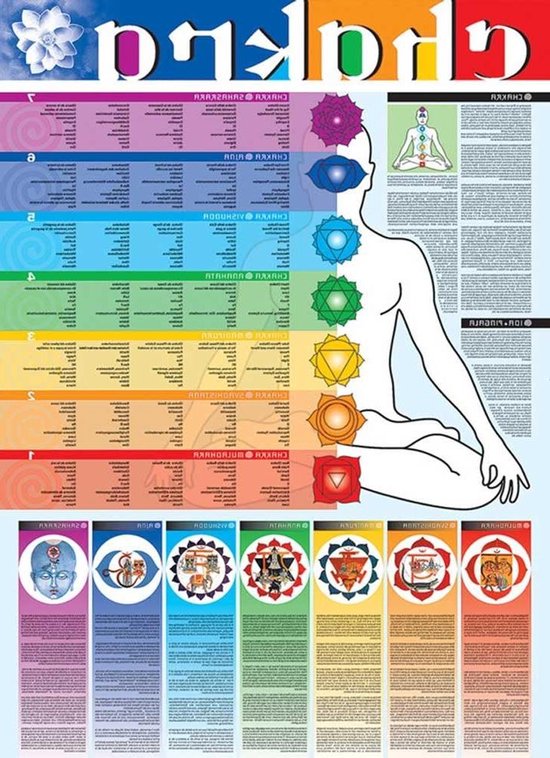 Chakra Poster - Energiecentra Kaart - Yoga Meditatie - Engelse Editie 2019 - 68 x 98 cm - Meerkleurig