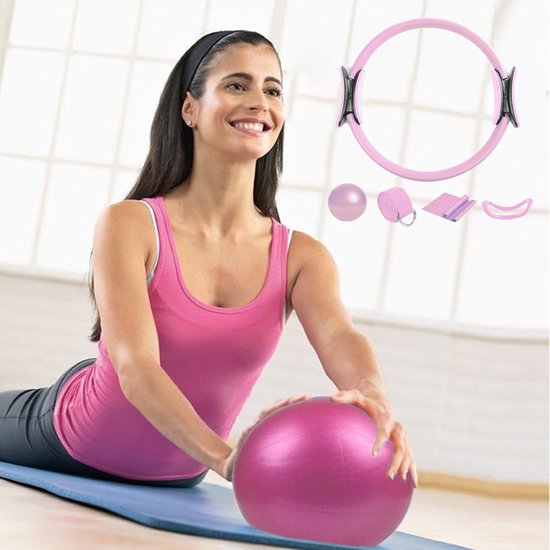CHIWIN Pilates Ring Set - 5 Delige Pilates Set Met Yoga Bal Weerstandsband Yoga Ring - Thuis Workout Pilates Oefeningen Fitness Set van Chi