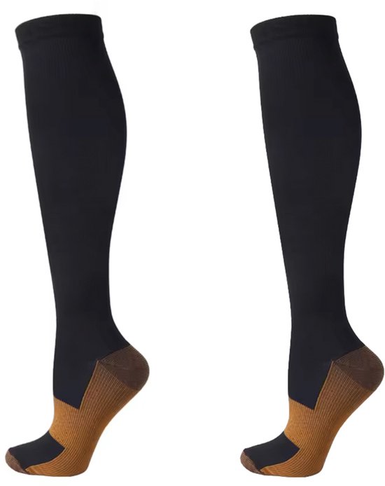 CHPN - Compressiekousen - Compressie sokken - Steunkousen - Compressie kousen - Sportsokken - S/M - Compressie - Zwart/Bruin - Ondersteunende kousen - Reissokken - 1 paar van Merkloos