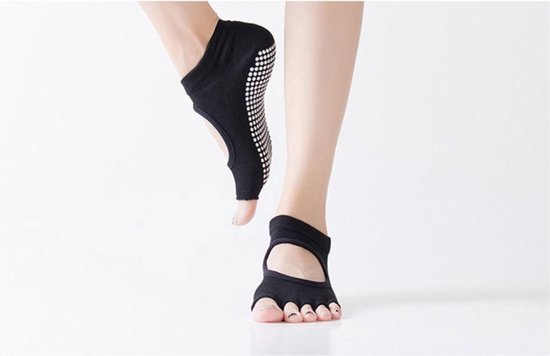 CHPN - Yoga Sokken - 1 paar - Anti-slip - Sportsokken - Dames - Zwart - Pilatessokken - Met open teen - Fitness sokken - Yogasok - Danssokken - Maat 36/39 van CHPN