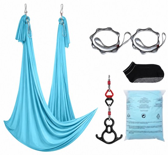 CINK Yoga® Hangmat – Aerial Yoga Swing Set – Inclusief Ophangset – Fitness & Stretch – Max 1000kg – Thuis & Studio - Lichtblauw
