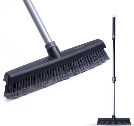CLEANLY Bezem Binnen en Buiten met Telescopische Steel 115-142 cm - Borstel met Steel - Zaalveger - Kamerveger - Straatbezem - Breedte 35 cm - Zwart, Grijs van CLEANLY