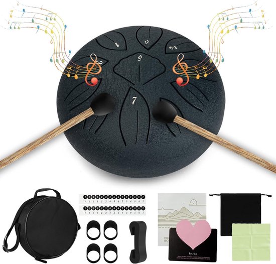 CLGP® Handpan - Tongue Drum - Klankschaal - Meditatie - Zwart van Merkloos