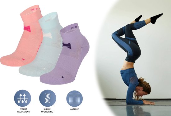 Comfort Essentials - Antislip Sokken Dames - Yoga Sokken Antislip Dames - 3 Paar - Pastel Kleuren - Maat 35-38 - Huissokken - Pilates Sokken - Sportsokken Dames - Gripsokken Voetbal - Grip Socks van Comfort Essentials
