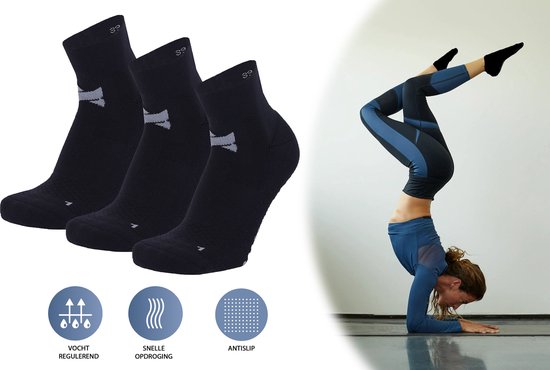 Comfort Essentials - Antislip Sokken Dames - Yoga Sokken Antislip Dames - 3 Paar - Zwart - Maat 39-42 - Huissokken - Pilates Sokken - Sportsokken Dames - Sportsokken Heren - Gripsokken Voetbal - Grip Socks van Comfort Essentials