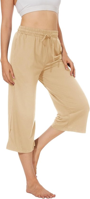 Comfortabele 3/4 sportbroek voor dames met wijde benen, ideaal voor yoga en vrije tijd, met zakken en hoge taille