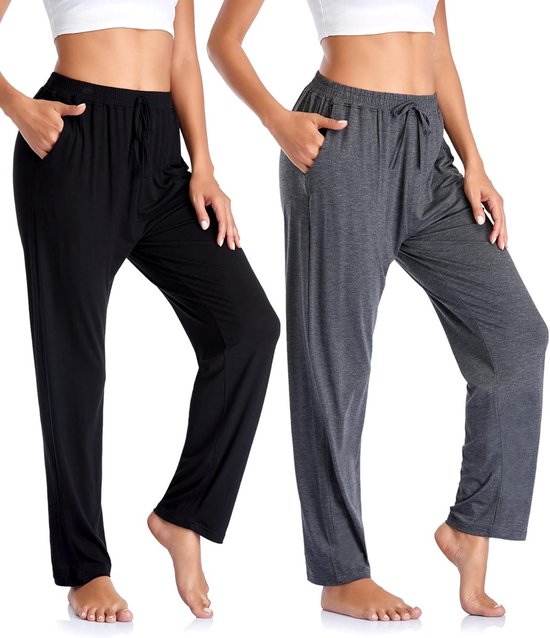 Comfortabele Losse Yoga en Sportbroek voor Dames met Brede Pijpen en Zakken