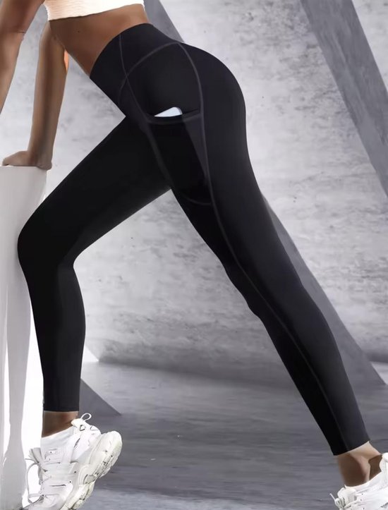 Comfortabele Sportlegging met Diepe Telefoonhouder – Perfect voor Yoga - Fitness - Hardlopen - Maat L van Merkloos