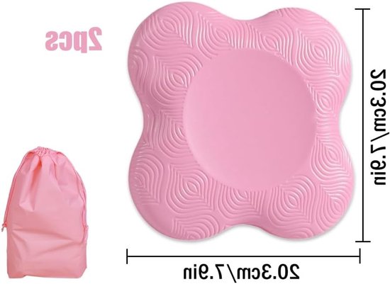 Comfortabele Yoga Knielappen Set van 2, Antislip voor Yoga en Pilates, Inclusief Opbergzak met Trekkoord (Roze)