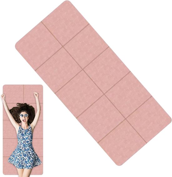 Compacte Reisyogamat - Opvouwbare Fitnessmat - Thuis en Buiten - Waterdicht Antislip - 173 x 61 cm - Lichtroze