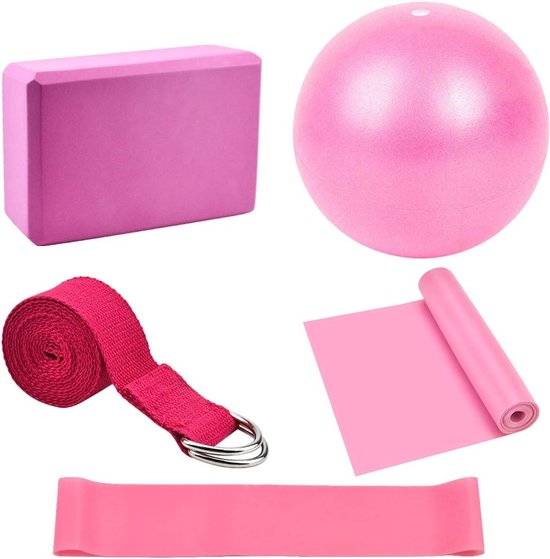 Complete Yoga Starter Kit met 5-delige set: Blokken, Strap, Bal, Foam Brick en Weerstandsband voor Thuis en Gym Fitness en Stretching