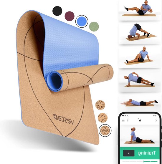 Cork TPE Yoga Mat with Fitness App - Durable Cork Mat for Yoga and Fitness Workouts