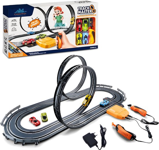 CosmoToys Elektrische Racebaan - Looping Max - Inclusief 2 Racebaanauto's - voor Kinderen - Autobaan Speelgoed - 28 Baanonderdelen van Cosmo