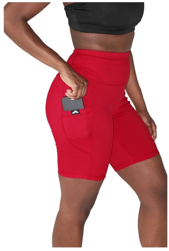 Crivit Korte Dames Sportlegging / Rood / Geribbeld / Maat S 36/38 /Met telefoonzakje
