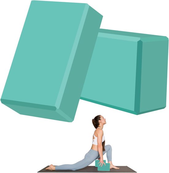 Cuhostki - 2 Stuks - Yoga Blok - Yogablokken - Set van 2 foam blokken - Yoga Blokken Set - Mintgroen - EVA - Anti-Rutsch - Draagbaar - Duurzaam - Voor Yoga, Dans van Cuhostki
