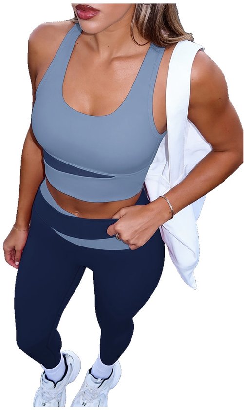 Currero Pilates Pak Dames - Yoga - Buttshaper - Gym - Fitness - Butt Lift - Bil Vergrotend - Heup Liftend - Yogakleding - Blauw + Blauw XL