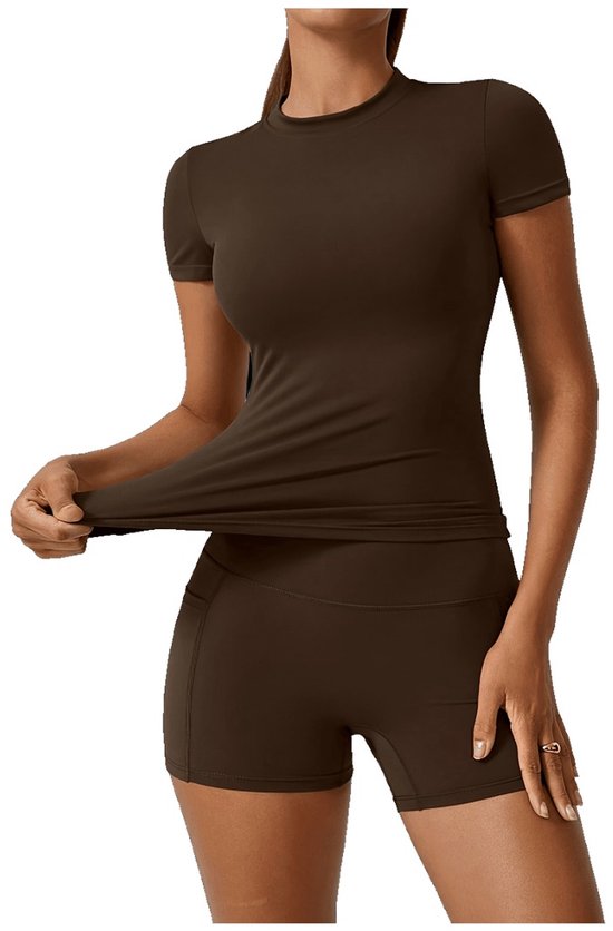 Currero Pilates Pak Dames - Yoga - Buttshaper - Gym - Fitness - Butt Lift - Bil Vergrotend - Heup Liftend - Yogakleding - Bruin M
