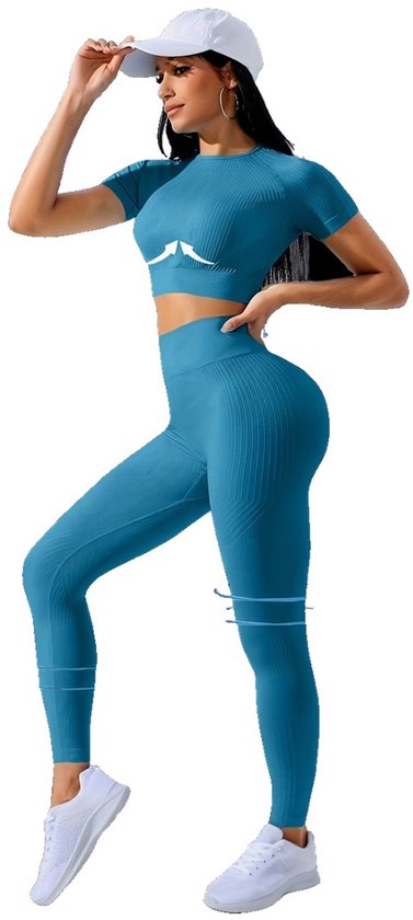 Currero Pilates Pak Dames - Yoga - Buttshaper - Gym - Fitness - Butt Lift - Bil Vergrotend - Heup Liftend - Yogakleding - Donker Cyaan M
