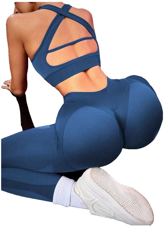 Currero Pilates Pak Dames - Yoga - Buttshaper - Gym - Fitness - Butt Lift - Bil Vergrotend - Heup Liftend - Yogakleding - Donkerblauw M