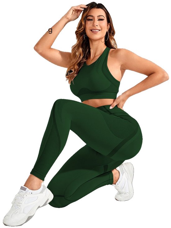 Currero Pilates Pak Dames - Yoga - Buttshaper - Gym - Fitness - Butt Lift - Bil Vergrotend - Heup Liftend - Yogakleding - Donkergroen M