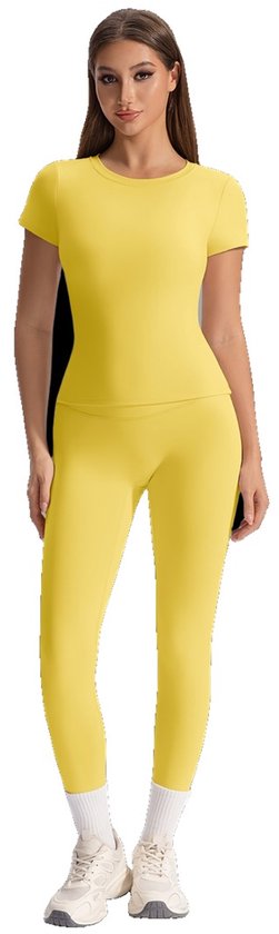 Currero Pilates Pak Dames - Yoga - Buttshaper - Gym - Fitness - Butt Lift - Bil Vergrotend - Heup Liftend - Yogakleding - Geel S
