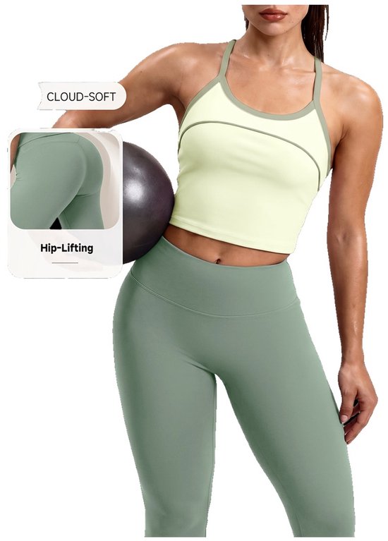 Currero Pilates Pak Dames - Yoga - Buttshaper - Gym - Fitness - Butt Lift - Bil Vergrotend - Heup Liftend - Yogakleding - Grijs + Groen M
