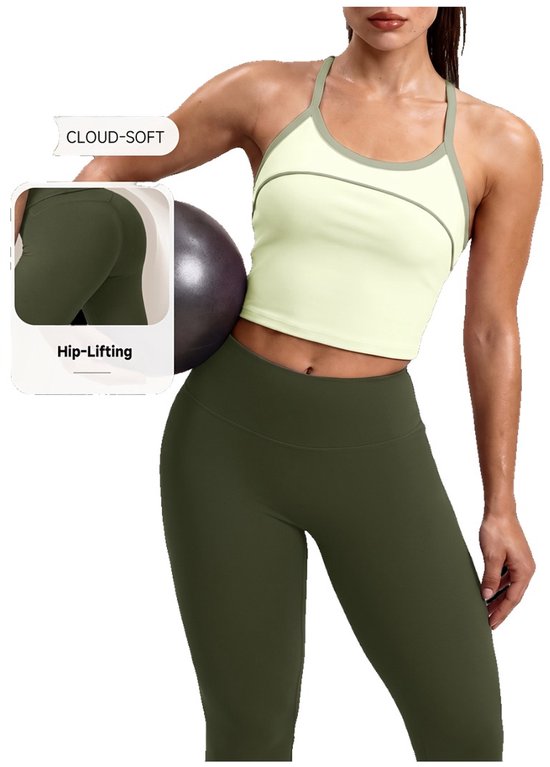 Currero Pilates Pak Dames - Yoga - Buttshaper - Gym - Fitness - Butt Lift - Bil Vergrotend - Heup Liftend - Yogakleding - Grijs + Groen XS