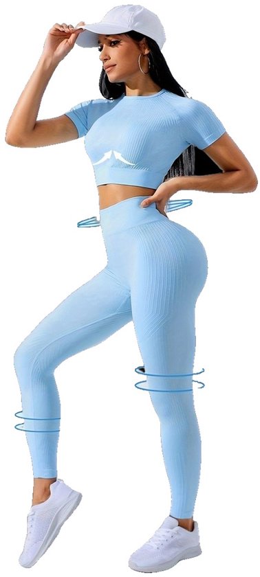 Currero Pilates Pak Dames - Yoga - Buttshaper - Gym - Fitness - Butt Lift - Bil Vergrotend - Heup Liftend - Yogakleding - Lichtblauw XL
