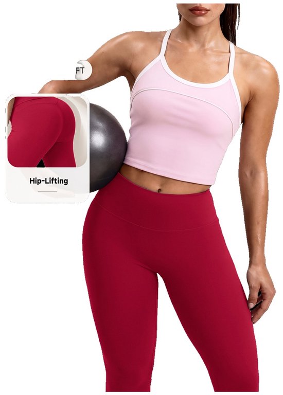 Currero Pilates Pak Dames - Yoga - Buttshaper - Gym - Fitness - Butt Lift - Bil Vergrotend - Heup Liftend - Yogakleding - Roze + Rood S
