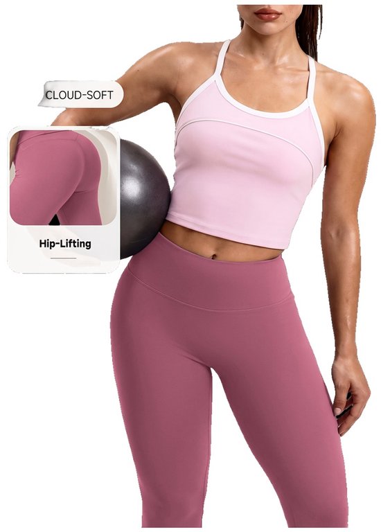 Currero Pilates Pak Dames - Yoga - Buttshaper - Gym - Fitness - Butt Lift - Bil Vergrotend - Heup Liftend - Yogakleding - Roze + Roze M