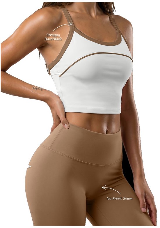 Currero Pilates Pak Dames - Yoga - Buttshaper - Gym - Fitness - Butt Lift - Bil Vergrotend - Heup Liftend - Yogakleding - Wit + Cacao M
