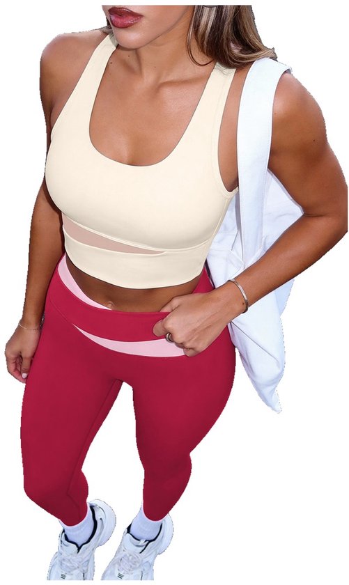 Currero Pilates Pak Dames - Yoga - Buttshaper - Gym - Fitness - Butt Lift - Bil Vergrotend - Heup Liftend - Yogakleding - Wit + Rood M