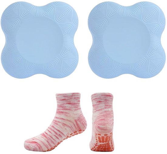 Dailygoods - 2 stuks yogamat-knieschoners met 1 paar yogasokjes, yoga-knieschoners, antislip TPE-yogamat, verdikte yoga-knieschoners, onafhankelijke knieschoner-yogamat (blauw) van Dailygoods