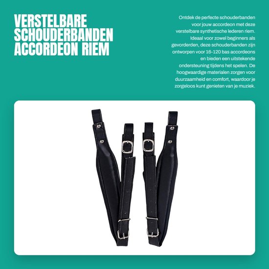Dailygoods- Accordeon Schouderbanden Verstelbaar - Synthetische Lederen Riem - Geschikt voor 16-120 Bas Accordeons - Compact Formaat - Zwart - Accordeonriemen van Dailygoods