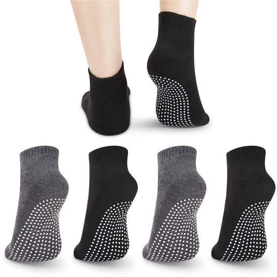 Dailygoods- Antislip Sokken - 4 Paar Unisex Grip Sokken - Katoenen Sokken - Voor Yoga/Workout - Zwart/Grijs - Comfort Materiaal