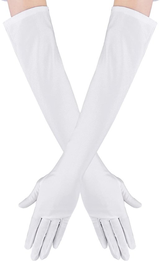 Dailygoods- Bruidshandschoenen Lange Satijnen Vingerhandschoenen - Elastisch - Voor Opera/Dansen/Feesten - Wit - M - Elegant Design - Avondhandschoenen