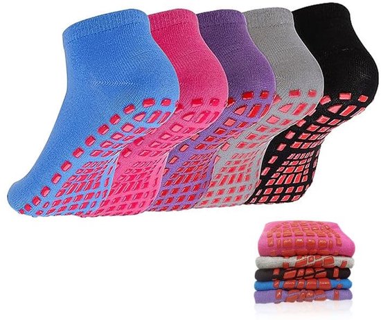 Dailygoods - Dailygoody - Antislip yogasokken - Katoenen sokken - Perfect voor yoga en pilates - 5 paar - Geschikt voor dames en heren - Ideaal voor fitness en thuis