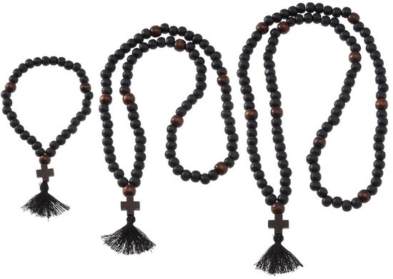 Dailygoods- Gebedstouw 30/80/100 knopen - Houten Chotki - Anglicaanse Gebedskralen - Kruis met Kwastje - Religieus Cadeau - Klassieke Vorm
